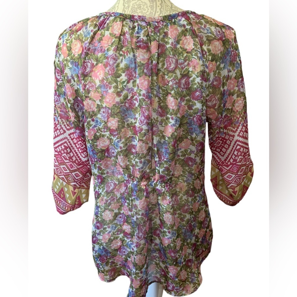WET SEAL CUTE WOMANS SHEER BUTTON BOHO/PEASANT BLOUSE LIGHTWEIGHT SIZE M - Picture 2 of 4
